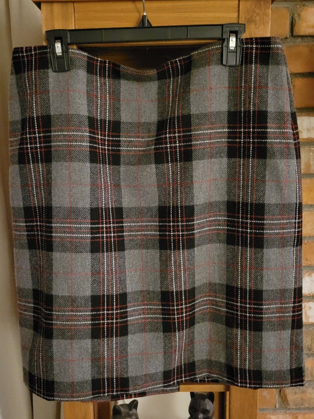 Talbots Plaid Tartan Woold Blend Skirt Gray Black Holiday 16P